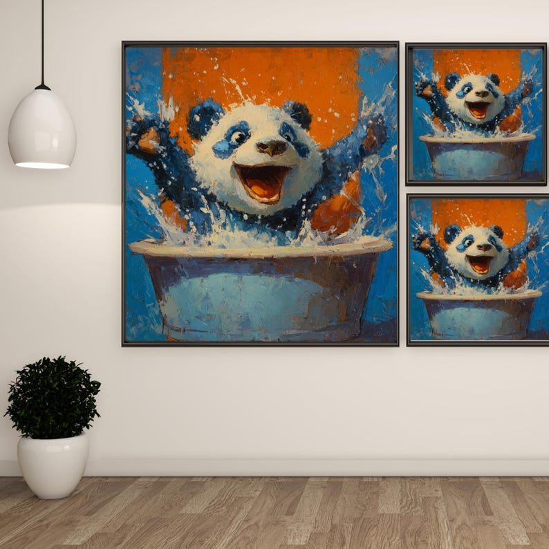 Panda In Bathtub, Canvas Or Poster, Panda Wall Art, Bathroom Wall Decor, Nursery Wall Art, Bathroom Wall Art, Panda Wall Art, Minimalist Art - Image 2