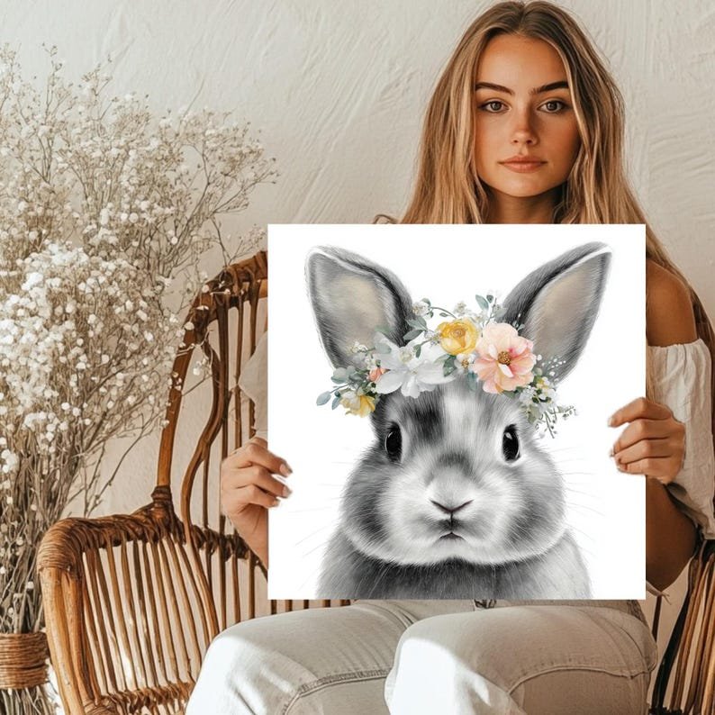 Bunny Wall Art, Canvas Or Poster, Floral Animal Decor, Nursery Wall Art, Cute Rabbit Illustration, Woodland Kids Room Art,Bunny Wall Hanging - Image 5