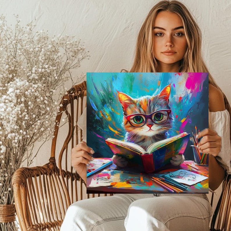 Cat With Glasses Wall Decor, Canvas Or Poster, Cat Wall Hanging, Animal Decor, Living Room Decor, Bedroom Decor, Contemporary Decor, Kid Art - Image 5