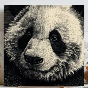Panda Wall Art, Canvas Or Poster, Black and White Animal Decor, Modern Living Room Art, Woodcut Style Print, Nursery Decor, Panda Gift