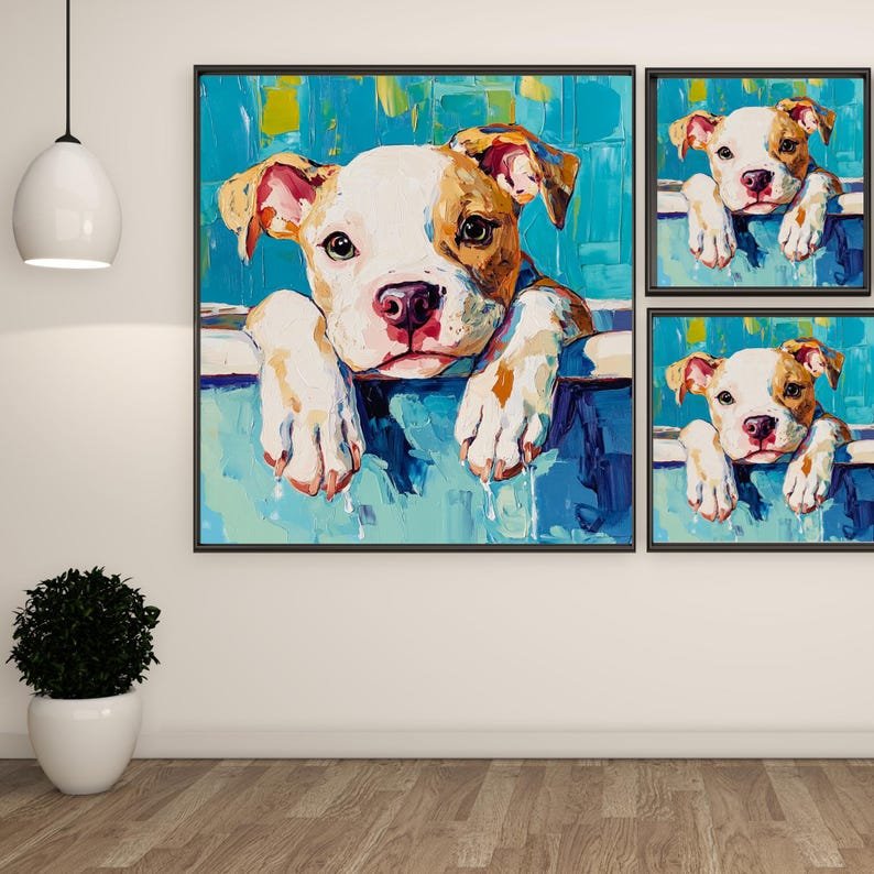 Puppy Wall Art, Canvas or Poster, Bathroom Wall Decor, Nursery Wall Decor, Cute Dog Wall Hanging, Kids Room Wall Art, Playroom Animal Decor - Image 2