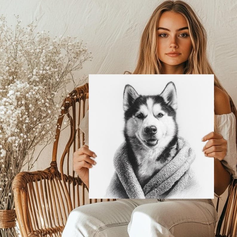 Husky in Towel Wall Art, Canvas or Poster, Funny Dog Portrait, Bathroom Wall Decor, Pet Lover Gift, Modern Animal Home Art, Husky Wall Art - Image 5