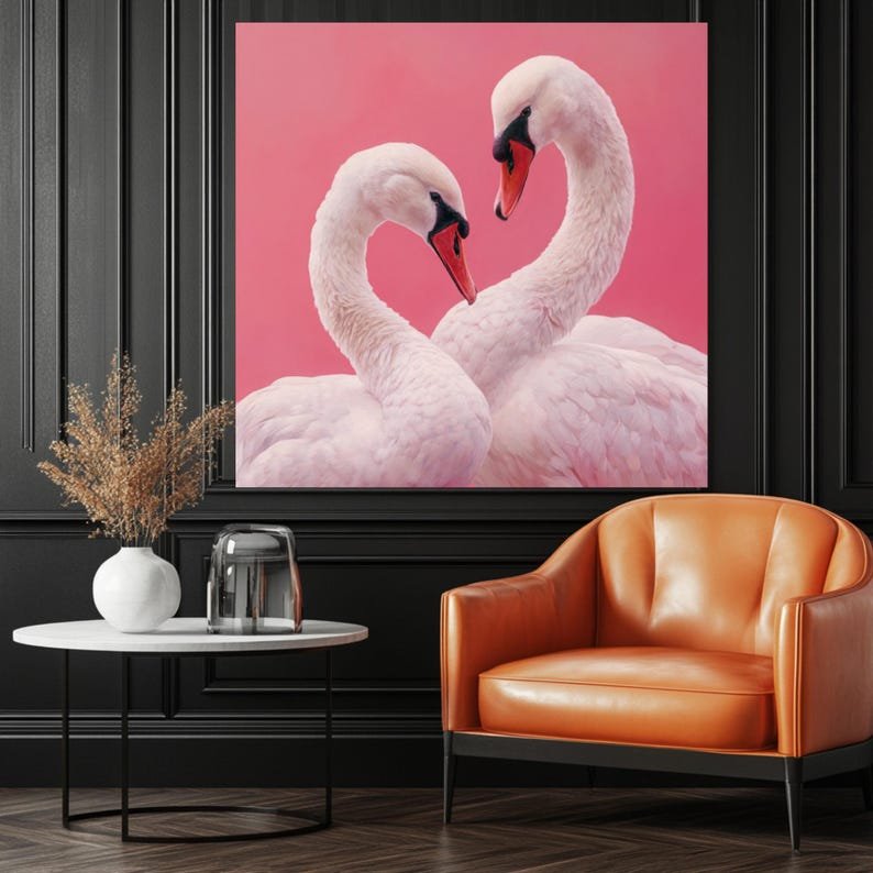 Swan Wall Art, Canvas Or Poster, Romantic Couple Decor, Love Theme Artwork, Pink Wall Art, Elegant Bedroom Design, Modern Decor - Image 4