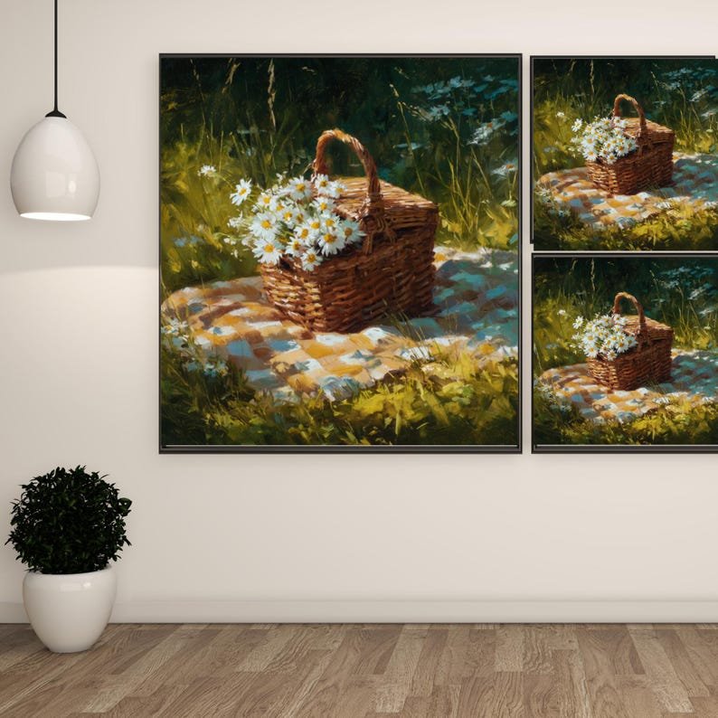 Basket And Daisy Wall Art, Canvas Or Poster, Rustic Farmhouse Wall Art, Countryside Decor, Bedroom Living Room Artwork, Summer Home Artwork - Image 2