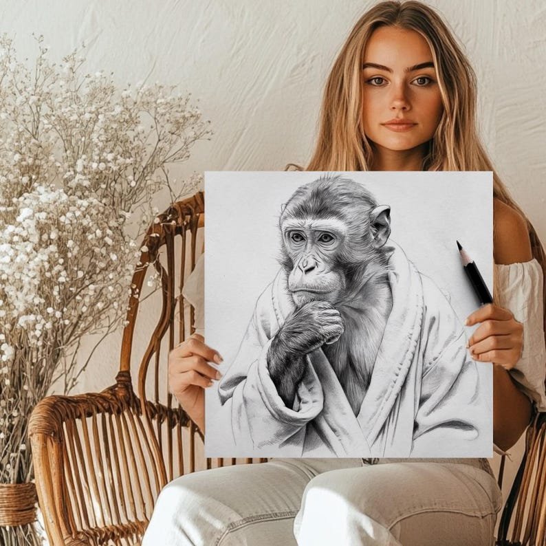 Monkey In Bathrobe, Canvas Or Poster, Bathroom Wall Decor, Animal Decor, Home Decor, Monkey Bathroom Art, Funny Animal Decor, Room Decor - Image 5