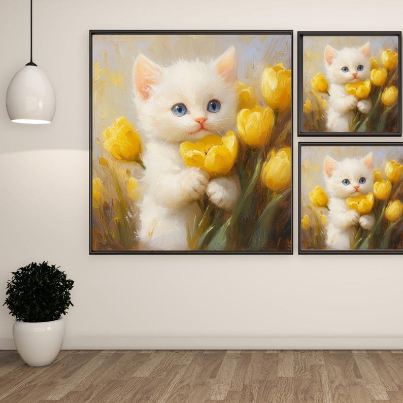 Cute Kitten Wall Art, Canvas Or Poster, Floral Cat Print, Floral Nursery Decor, Kids Room Wall Art, Playroom Print, Gift For Kids - Image 2