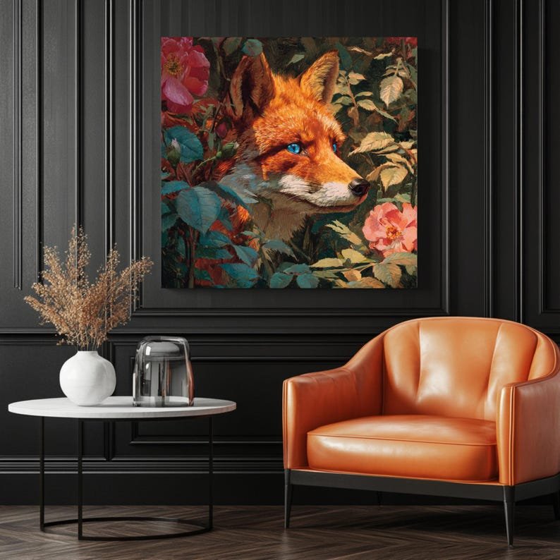 Fox in Flowers Wall Art, Canvas or Poster, Nature Decor, Floral Woodland Decor, Living Room Decor, Home Wall Art, Fox Wall Hanging, Fox Art - Image 3