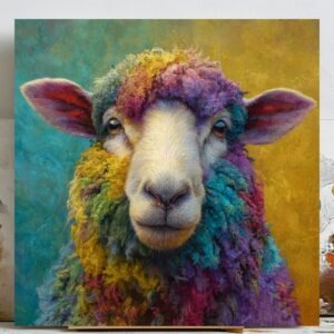 Colorful Sheep Wall Art, Canvas Or Poster, Rainbow Lamb Painting, Modern Farmhouse Decor, Whimsical Animal Art, Nursery Wall Decor, Art Gift