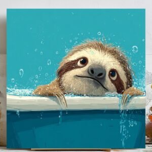 Sloth In Bathtub, Canvas or Poster, Bathroom Art, Animal Bathroom Decor, Cute Sloth Wall Art, Home Decor, Bathroom Wall Hanging, Sloth Art