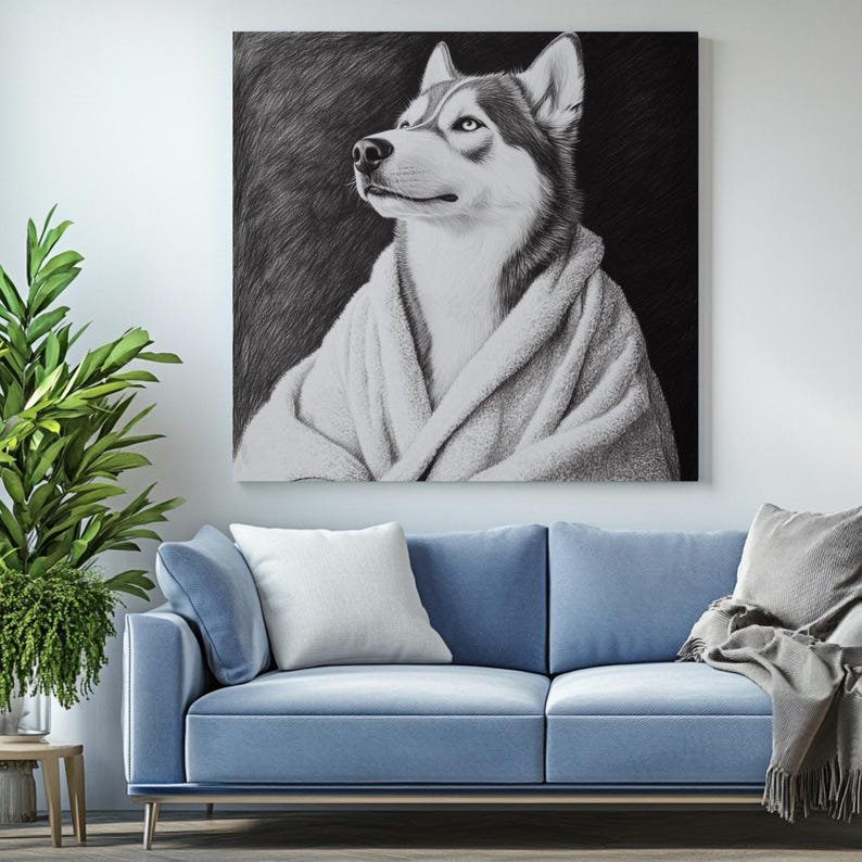 Husky In Bathrobe, Canvas Or Poster, Bathroom Wall Art, Animal Decor, Kids Decor, Nursery Decor, Funny Dog Wall Art, Husky Bathroom Art - Image 4