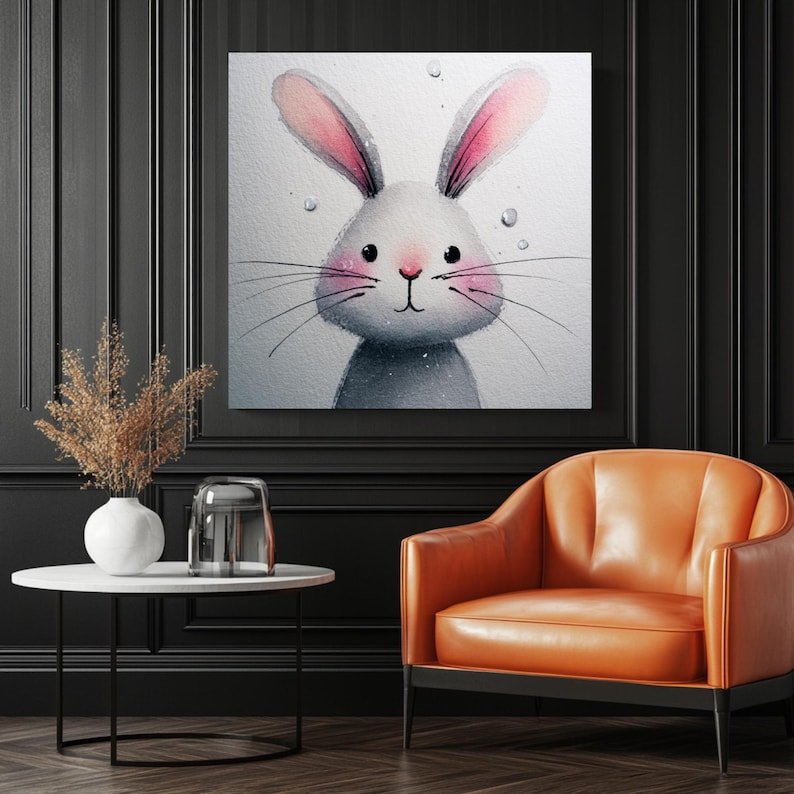 Watercolor Bunny Wall Art, Canvas Or Poster, Boho Nursery Decor, Cute Rabbit Print, Woodland Animal, Baby Room Hanging, Kids Room Wall Art - Image 3