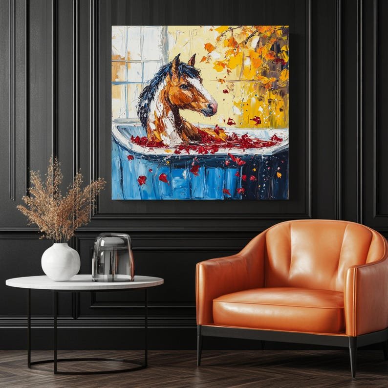 Horse in Bathtub Wall Art, Poster or Canvas, Funny Farmhouse Bathroom Decor, Equestrian Gift, Rustic Animal Art for Home, Animal Lover Gift - Image 3