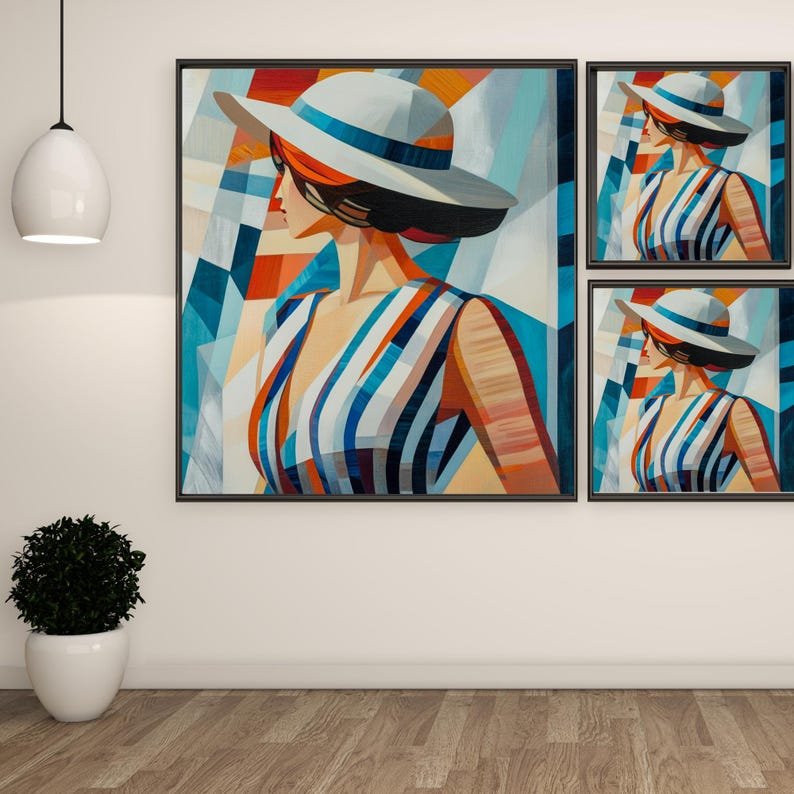 Abstract Woman in Sunhat Art Print: Modern Geometric Female Poster - Image 2