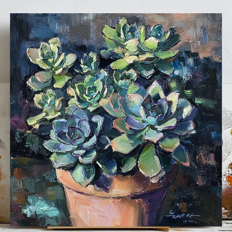 Succulent Plant Wall Art, Canvas or Poster, Botanical Home Decor, Green Plant Painting for Living Room Bedroom Entryway, Floral Artwork