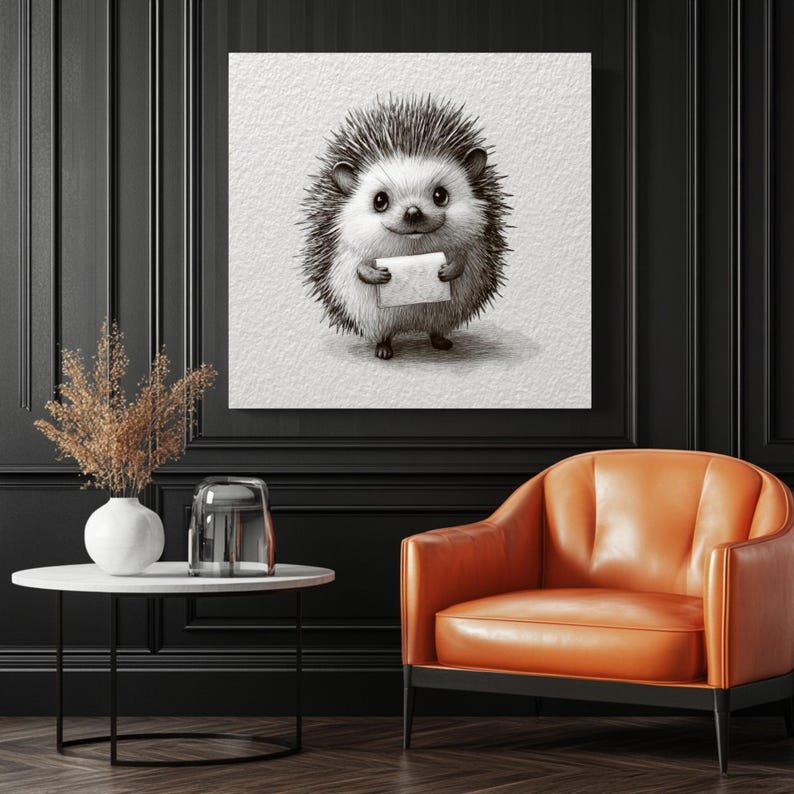 Cute Hedgehog Wall Art, Canvas Or Poster, Bathroom Wall Art, Kids Room Art, Nursery Wall Hanging, Animal Wall Decor, Minimalist Art - Image 3