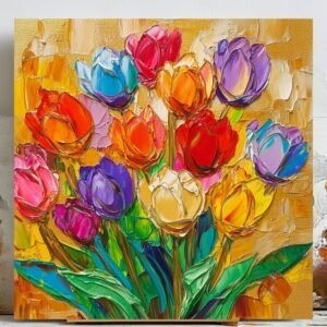 Tulip Bouquet Wall Decor, Canvas or Poster, Colorful Flower Wall Art, Contemporary Home Decor, Modern Floral Artwork, Gift for Her