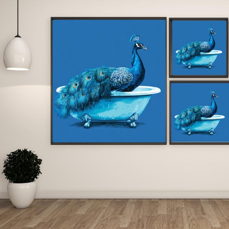 Peacock In Bathtub, Canvas Or Poster, Animal Decor, Bathroom Decor, Home Decor, Modern Room Decor, Peacock Wall Hanging, Peacock Art - Image 2