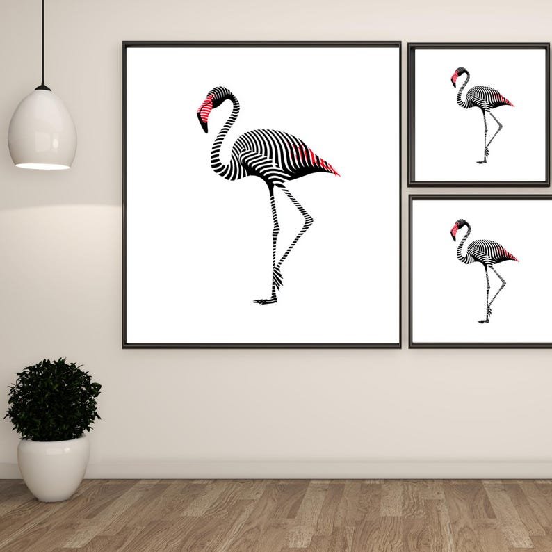 Flamingo Wall Art, Canvas Or Poster, Minimalist Animal Decor, Living Room Art, Office Decor, Black White Red Bird Wall Hanging - Image 2
