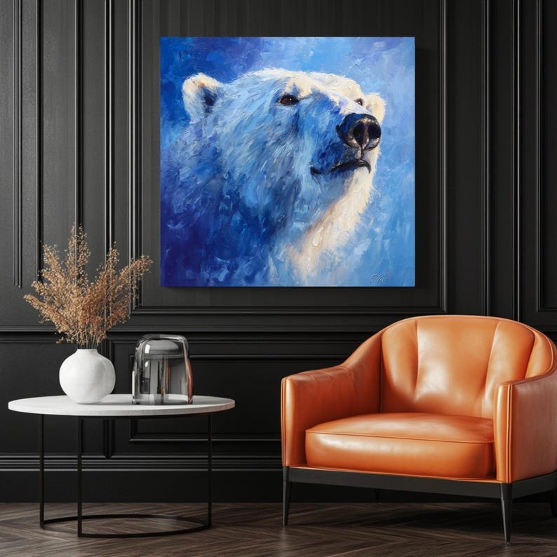 Polar Bear Art, Canvas or Poster, Modern Decor, Living Room Bedroom Office Children's Room Wall Art, Blue White Navy Wildlife Animal - Image 3
