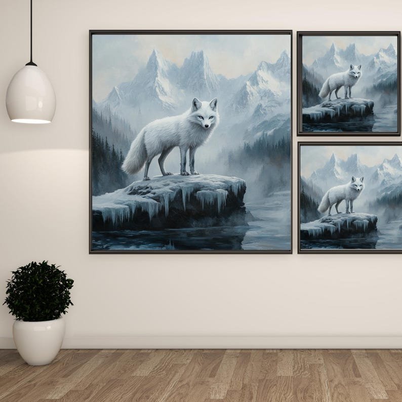 Arctic Fox Wall Art, Canvas Or Poster, Wildlife Animal Decor, Winter Wall Art, Snow Mountain Artwork, Nature Home Decor, White Fox Print - Image 2