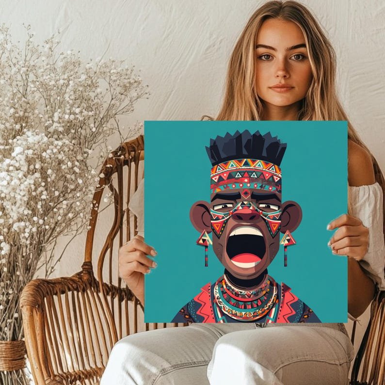 African Tribal Art, Canvas or Poster, Cultural Portrait Painting, Living Room Office Wall Art, Bold Modern Home Decor, Gift for Art Lovers - Image 5