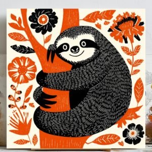 Cute Sloth Wall Art, Canvas Or Poster, Folk Art Animal Decor, Nursery Wall Decor, Boho Kids Decor, Cute Sloth Gift, Sloth Art Print