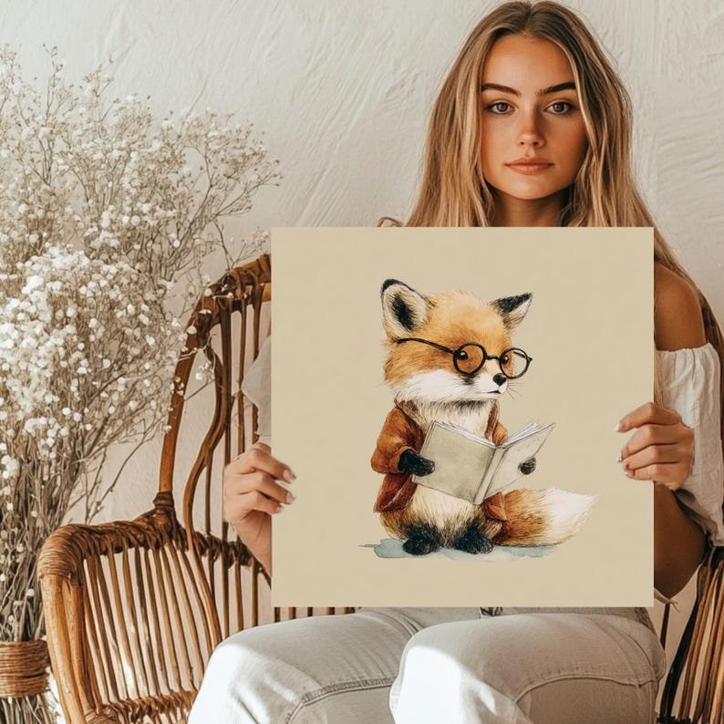 Bookworm Fox Wall Art, Canvas Or Poster, Whimsical Animal Decor, Living Room Nursery Office Wall Hanging, Reading Fox Art, Modern Home Decor - Image 5