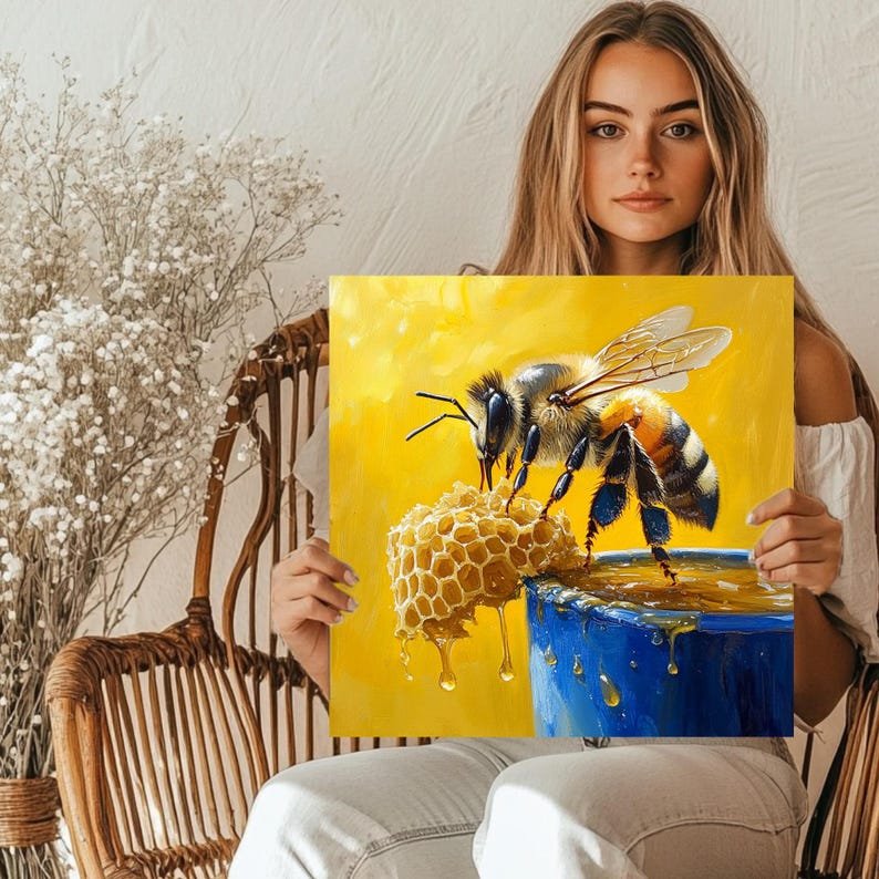 Bee And Honeycomb, Canvas Or Poster, Kitchen Wall Art, Farmhouse Decor, Nature Wall Hanging, Rustic Food Art Print, Printable Wall Art - Image 5