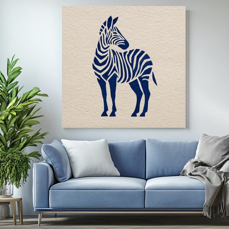 Blue Zebra Wall Art, Canvas Or Poster, Minimalist Animal Decor, Nursery Wall Art, Modern Safari Decor, Kids Room Art, Zebra Home Gift Idea - Image 3