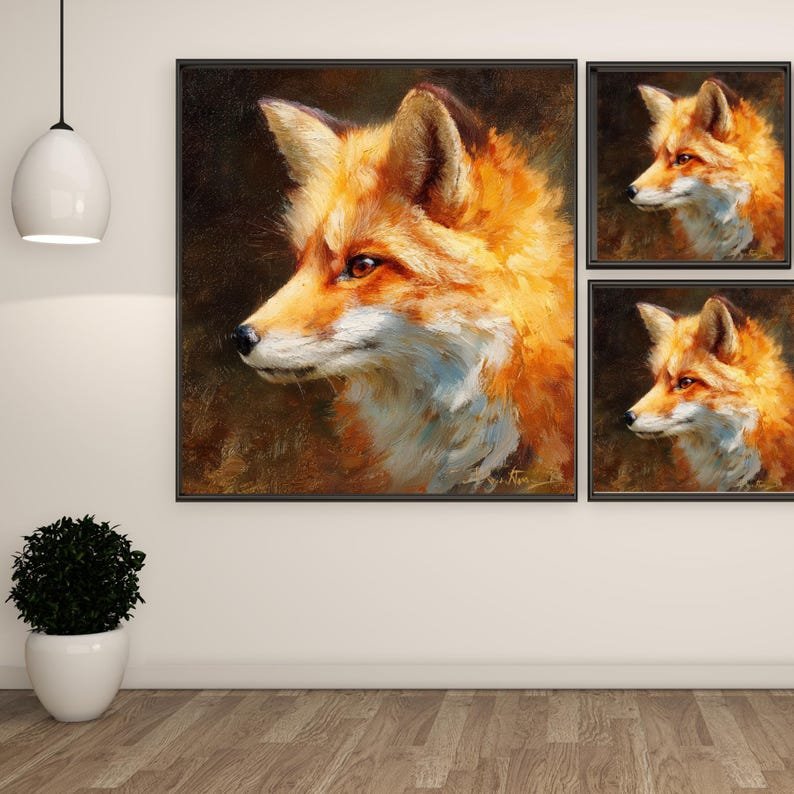 Red Fox Wall Art, Oil Painting Canvas or Poster, Woodland Animal Decor, Rustic Cabin Wall Art, Nature Lover Gift, Forest Wildlife Home Decor - Image 2
