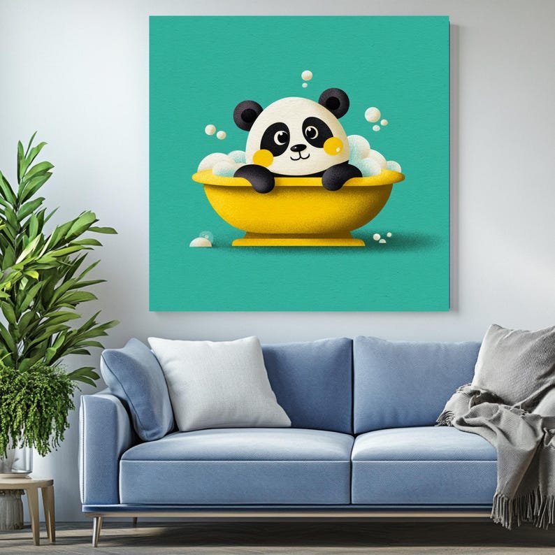 Panda in Bathtub Wall Art, Canvas Or Poster, Funny Animal Bathroom Decor, Kids Bathroom Wall Art, Cute Panda Art, Whimsical Home Decor Print - Image 3