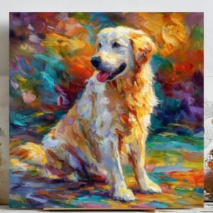 Golden Retriever Wall Art, Canvas or Poster, Colorful Dog Painting, Living Room Bedroom Wall Art, Pet Lover Gift, Dog Wall Art, Pet Portrait
