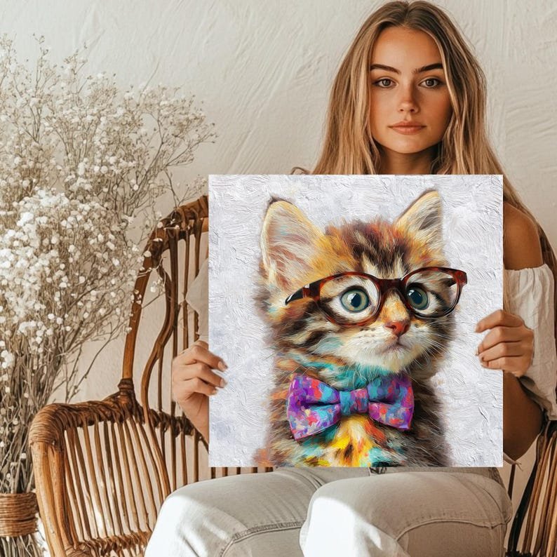 Funny Cat Wall Art, Canvas Or Poster, Quirky Animal Print, Glasses Cat Decor, Modern Pet Artwork, Kids Room Wall Art, Gift For Cat Lovers - Image 5