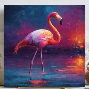 Pink Flamingo Wall Art, Canvas Or Poster, Tropical Home Decor, Impressionist Oil Painting, Modern Coastal Wall Decor, Vibrant Animal Art