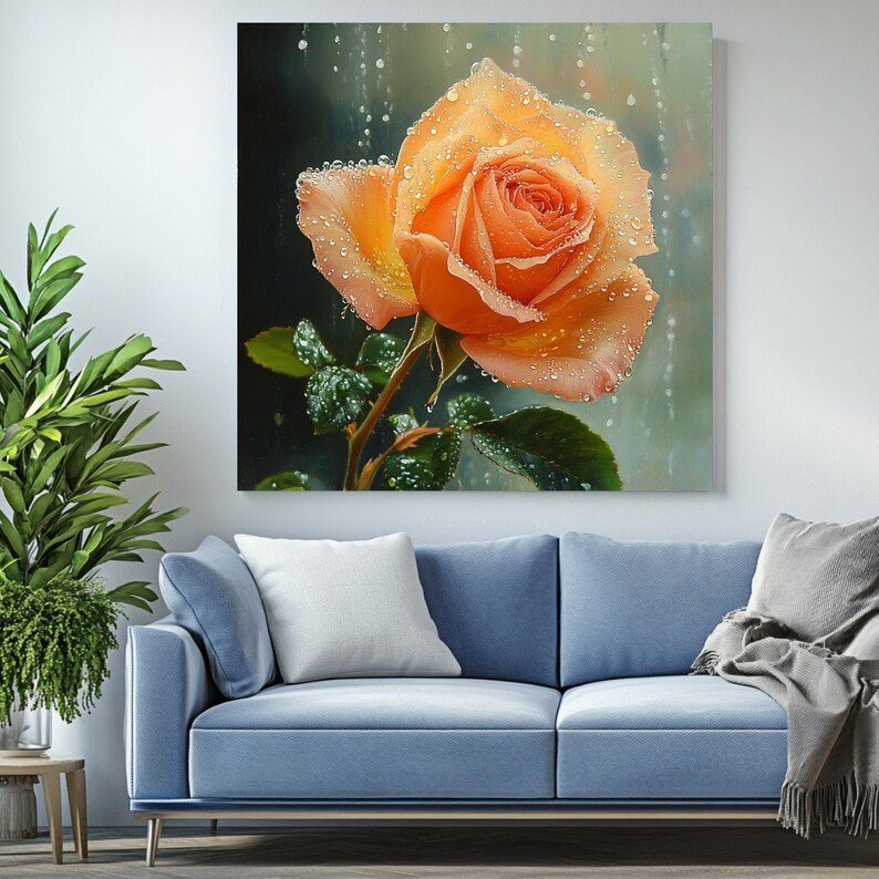 Peach Rose Wall Art, Canvas or Poster, Floral Wall Decor, Flower Wall Hanging, Living Room Bedroom Dining Room Wall Art, Rose Painting Art - Image 4