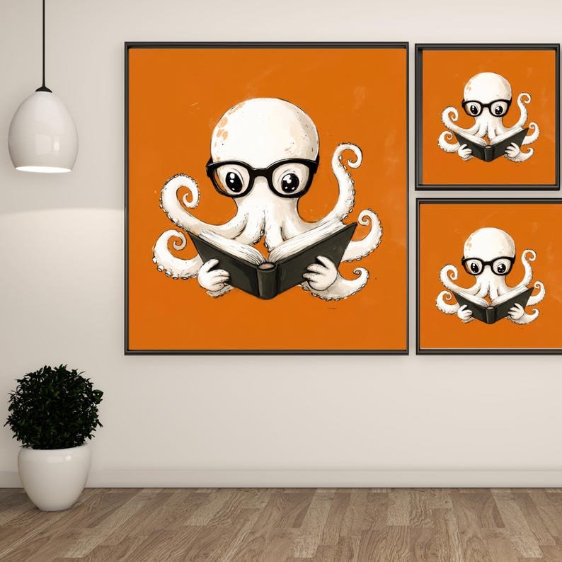 Octopus Wall Art, Canvas Or Poster, Octopus Wall Decor, Octopus Home Decor, Library Art, Reading Nook Decor, Modern Wall Art, Animal Print - Image 2