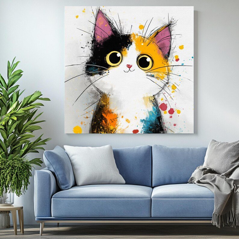 Calico Cat Wall Art, Canvas Or Poster, Kids Decor, Animal Decor, Living Room Decor, Office Decor, Cat Wall Hanging, Cat Art, Pet Portrait - Image 4