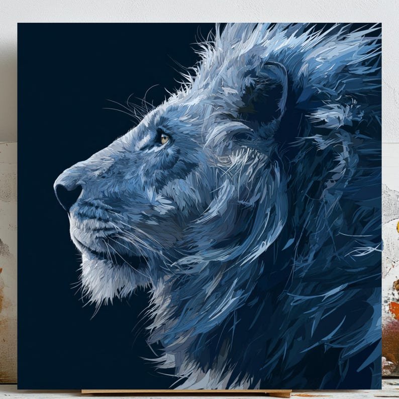 Blue Lion Wall Art, Canvas Or Poster, Lion Print, Safari Wall Art, Majestic Lion Decor, Jungle Animal Decor, Wild Animal Art, Cabin Wall Art