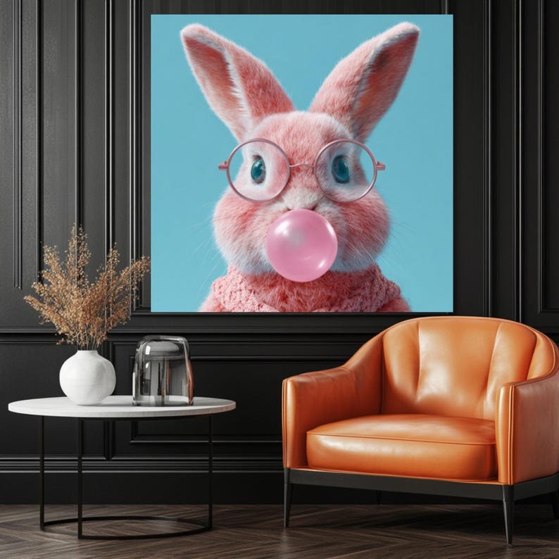 Bunny Bubblegum Wall Art, Canvas or Poster, Rabbit Nursery Print,Woodland Animal Poster, Kids Wall Art ,Kids Room Decor, Printable Wall Art - Image 4