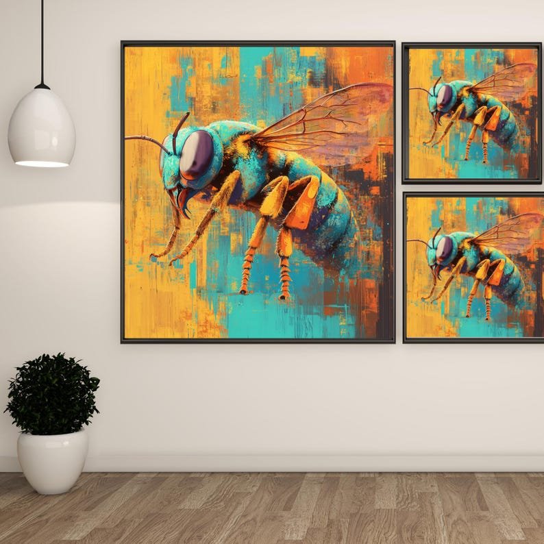 Honey Bee Art, Canvas Or Poster, Bee-Inspired Wall Decor, Home Decor, Living Room Decor, Insects Decor, Modern Decor, Bee Wall Hanging - Image 2