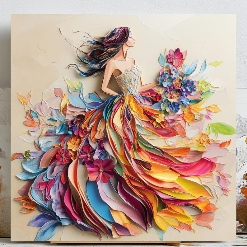 Woman With Flowers Wall Art, Canvas Or Poster, Feminine Decor, Living Room Decor, Office Decor, Bedroom Decor, Lady Wall Hanging, Floral Art