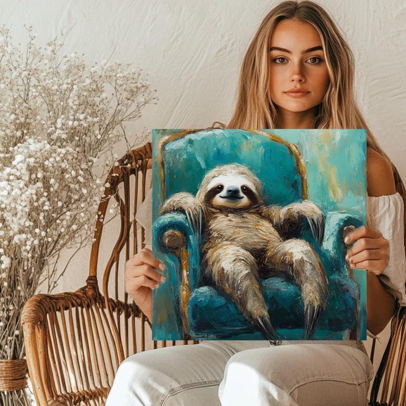 Sloth Wall Art, Canvas Or Poster, Unique Wall Decor, Living Room Decor, Home Decor, Funny Animal Art, Relaxed Sloth Decor, Room Wall Art - Image 5