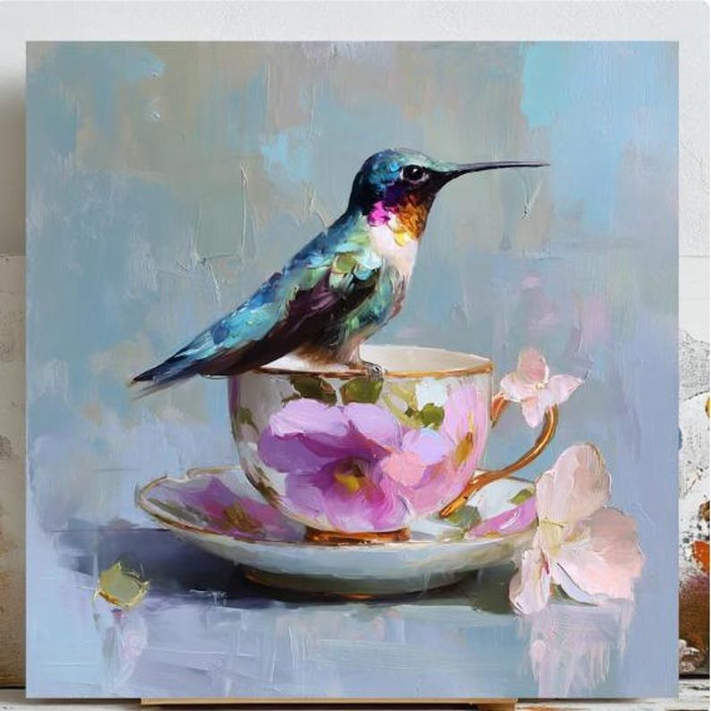 Hummingbird Wall Art, Canvas Or Poster, Floral Nature Decor, Living Room Bedroom Wall Art, Colorful Bird Painting, Spring Home Design