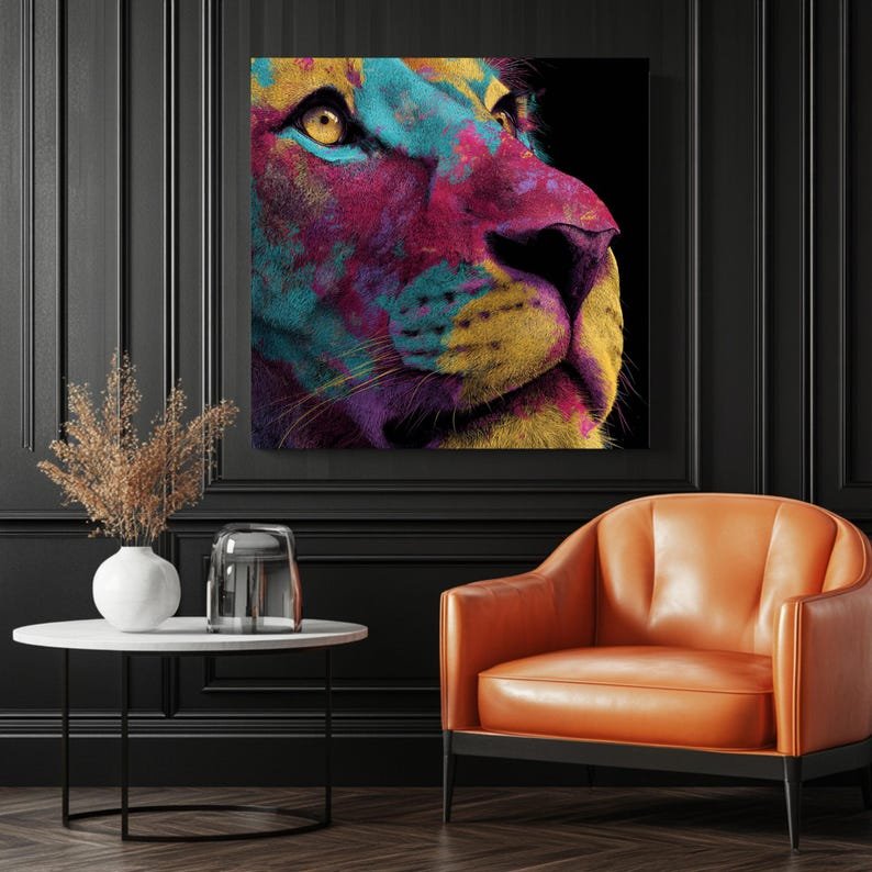 Vibrant Lion Portrait, Canvas Or Poster, Modern Decor, Contemporary Wall Art, Animal Decor, Living Room Decor,Office Decor,Lion Wall Hanging - Image 3