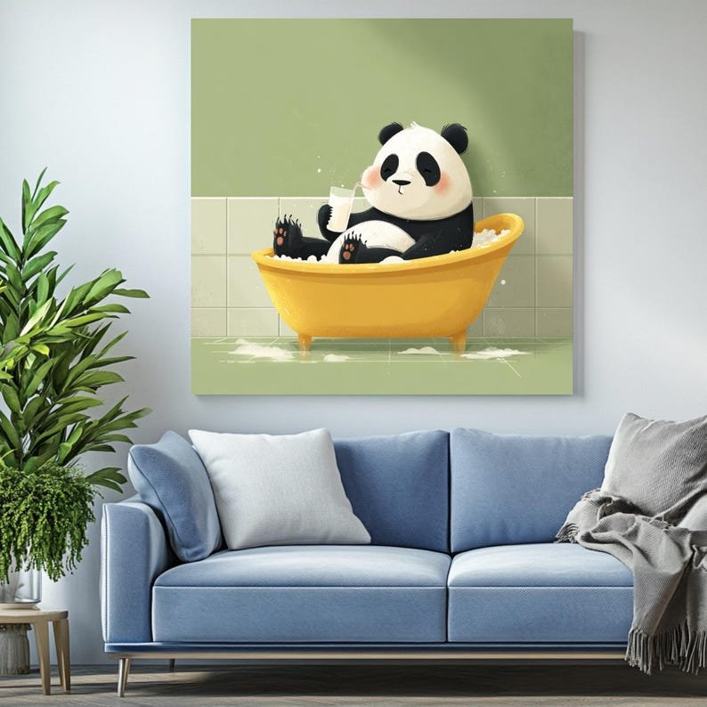 Panda In Bathtub, Canvas Or Poster, Bathroom Wall Art, Cute Animal Wall Decor, Whimsical Panda Print, Relaxing Bath Scene, Kids Bathroom - Image 4