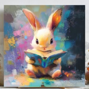 Bunny Wall Art, Canvas Or Poster, Bunny Wall Decor, Rabbit Home Decor, Kids Room Decor, Living Room Decor, Animal Decor, Book Lover Decor