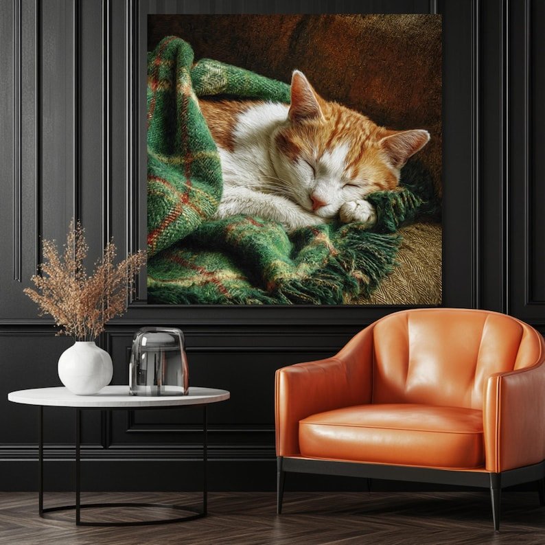 Sleeping Cat Wall Art, Canvas Or Poster, Cozy Home Decor, Rustic Living Room Wall Art, Warm Bedroom Artwork, Cat Lover Gift Design - Image 3