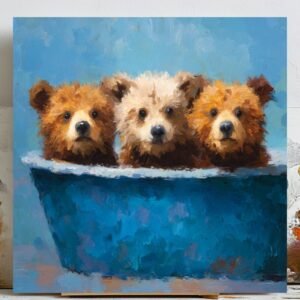 Three Bears In Bathtub, Canvas Or Poster, Wall Decor, Nursery Wall Art, Bathroom Wall Decor, Bathroom Decor, Home Decor, Living Room Art