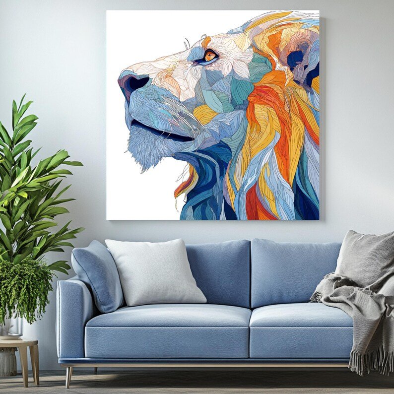Colorful Abstract Lion Wall Art, Canvas Or Poster, Modern Animal Decor, Living Room Decor, Office Wall Art, Lion King Print, Vibrant Lion - Image 3