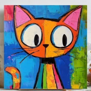 Colorful Cat Wall Decor, Canvas Or Poster, Abstract Cat Art, Modern Pet Painting, Whimsical Animal Art, Funky Wall Art, Kids Room Decor